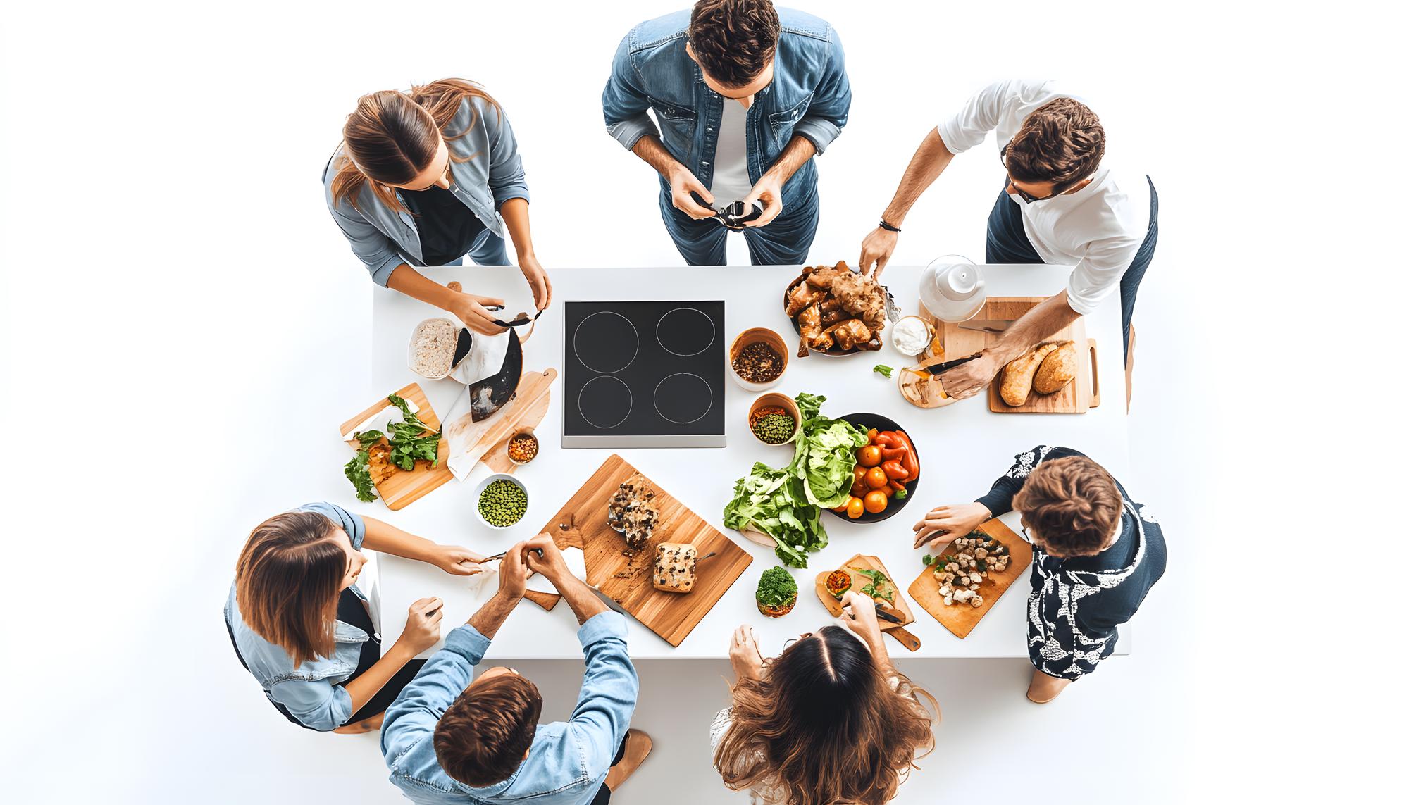 Ekipa pracująca nad menu na blacie